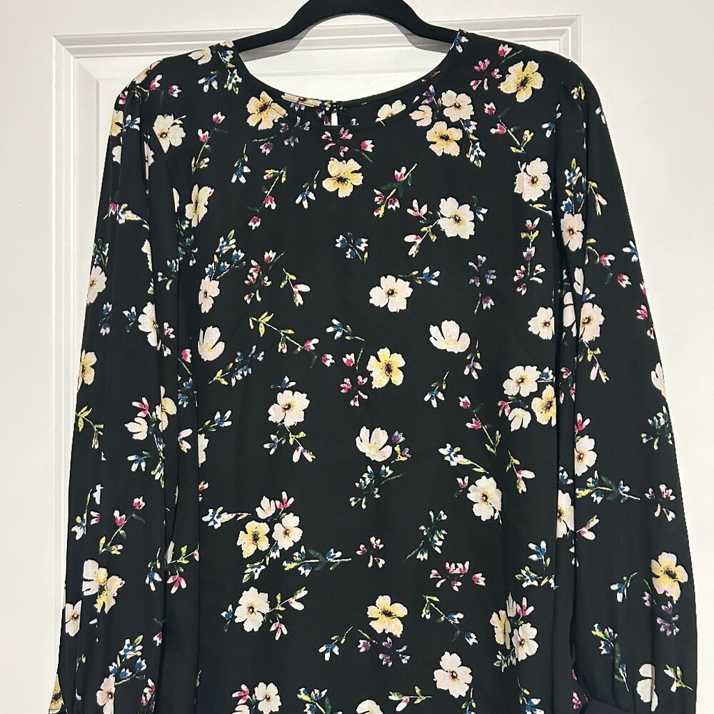 RACHEL Rachel Roy Black Floral Long Sleeve Blouse- Size 2X
